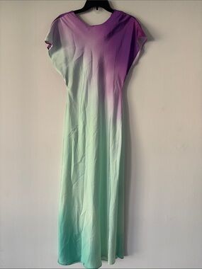 Zara watercolor Purple Green Satin Dress